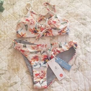 Floral and striped reversible bikini